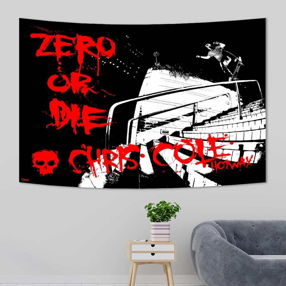 90x150 Zeros Skateboards Skull Black Tapestry Polyester Printed Home Or Outdoor Decoration Banner Tapestry Decor bohemian decor