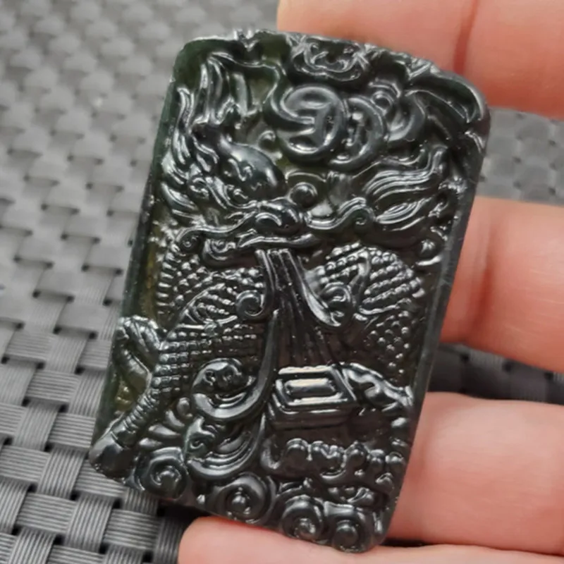 Jade Pendant Xinjiang Hetian Dark Jade Jade Unicorn KIRIN Pendant Dark Green Serpentine Jade Unicorn Pendant Square KIRIN Brand