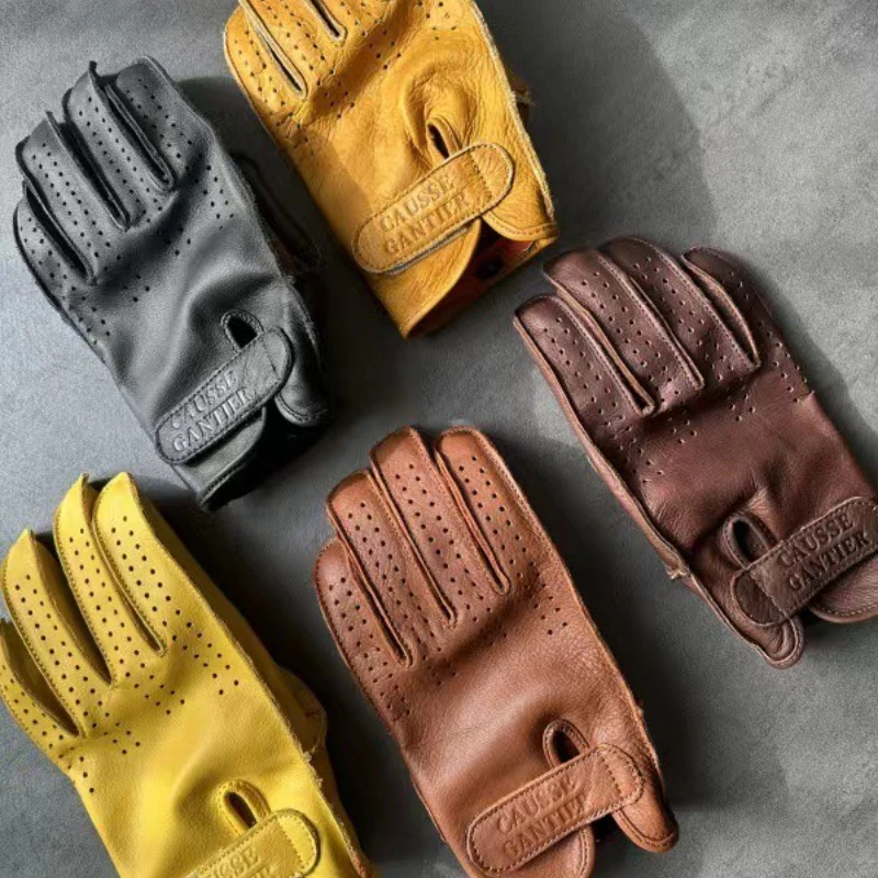 قفازات جلدية حقيقية للرجال، طبقة علوية من الجلد، ركوب الدراجات النارية، قفازات مسامية لركوب الدراجات في الهواء الطلق #6