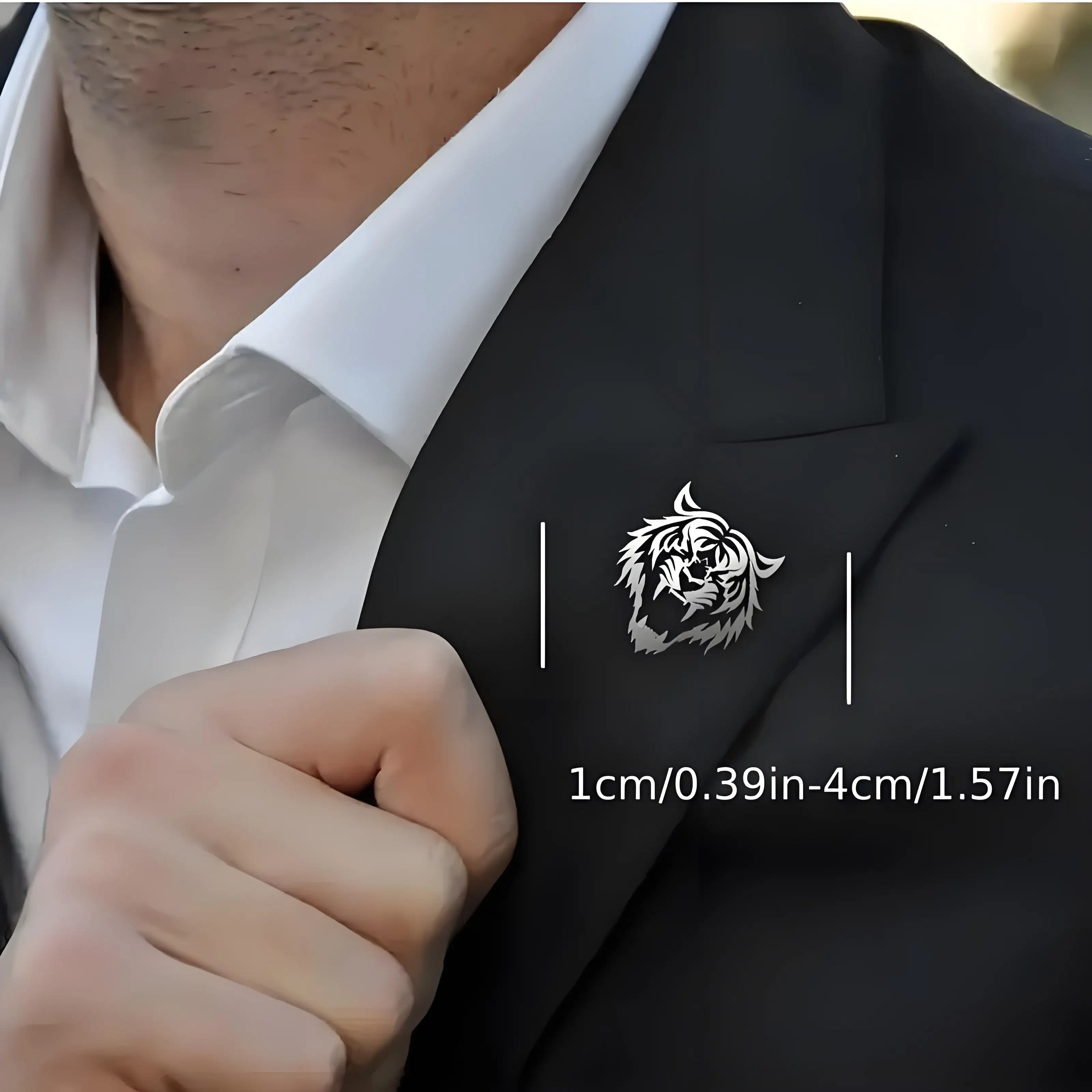 Men's Stainless Steel Tiger Head Lapel Pin, Hollow Design Brooch, Ideal for Daily Wear & Gifting, Suit/Jacket Accessory view 3