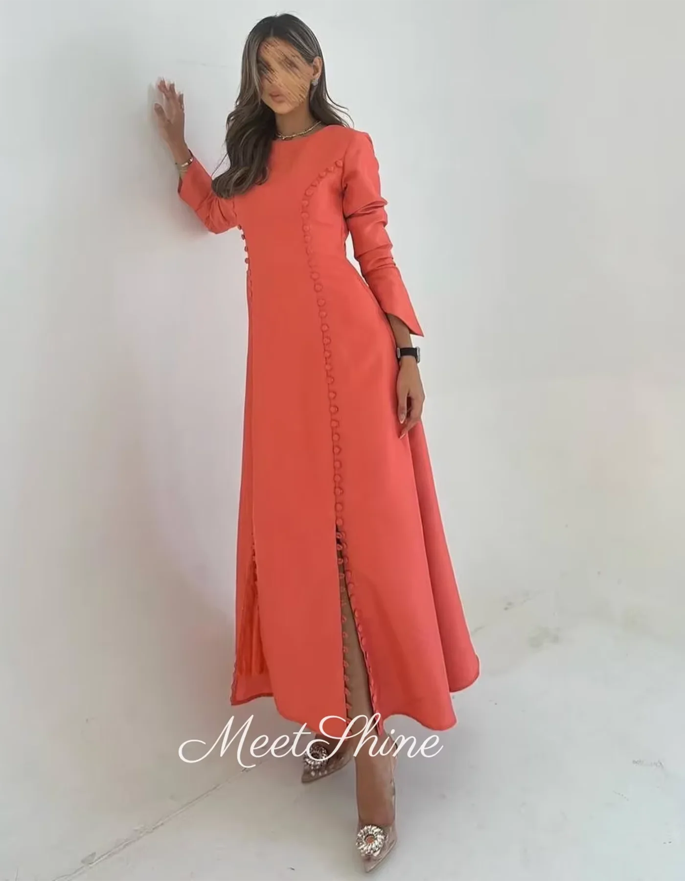 カラフルなプロムドレス スリットイブニングドレス フロアレングス 長袖 フォーマルパーティードレス サウジアラビアのウェディングドレス カスタマイズ