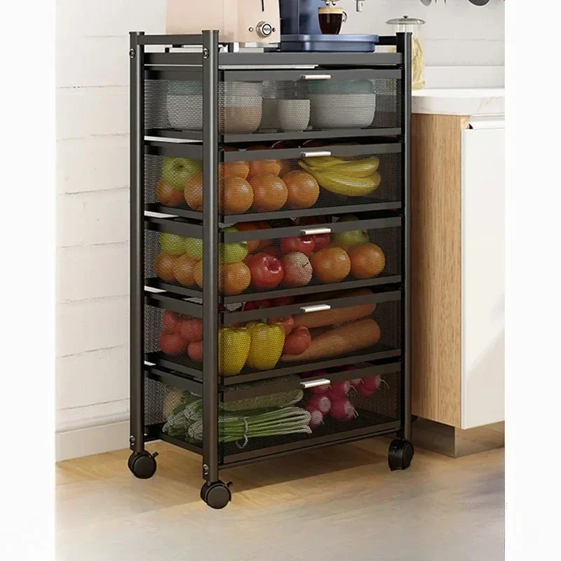 Simple Home Metal Trolleys Restaurant Multi-layer Drawer Type Trolley Cart with Wheels Modern Creative Hand Cart for Bathroom