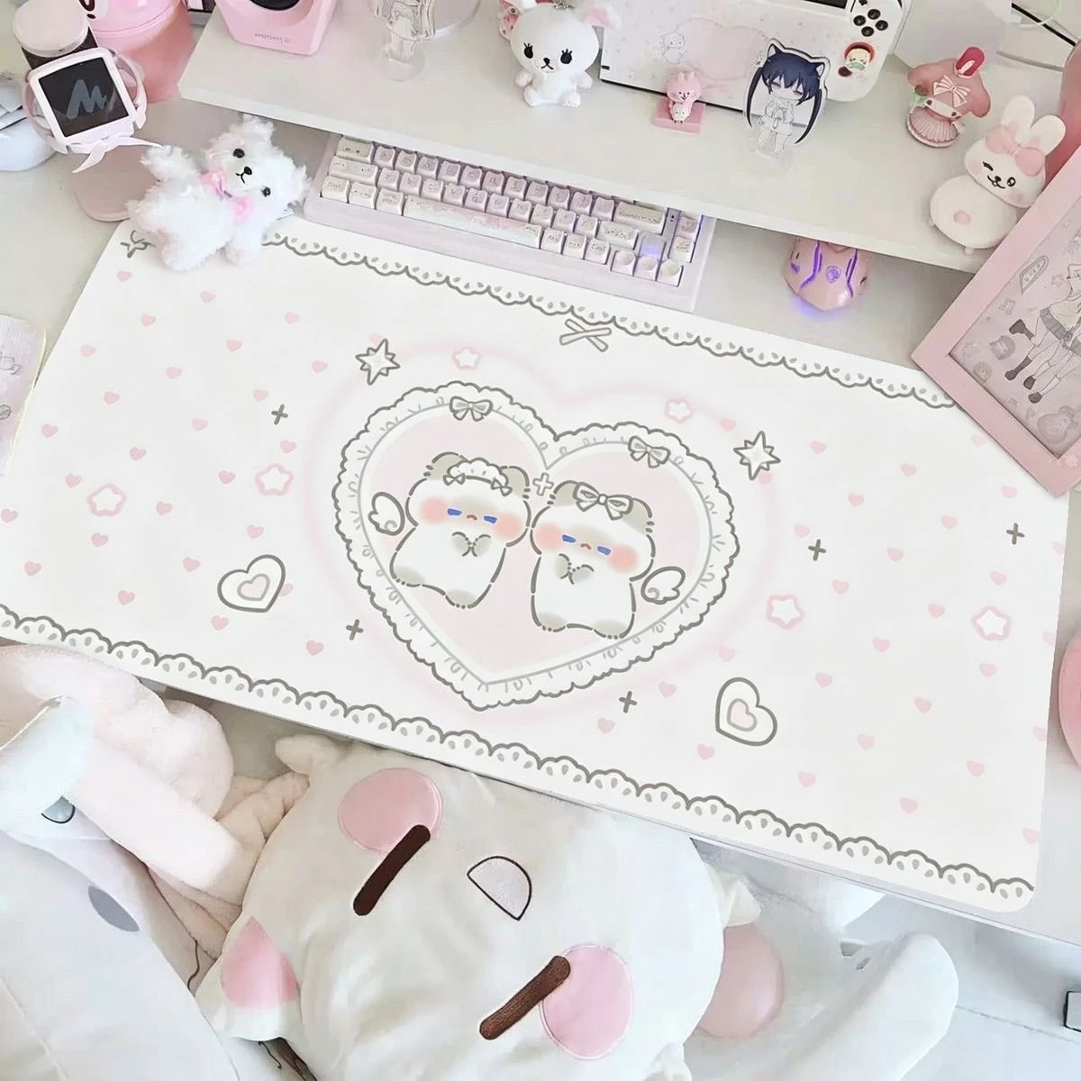 Cute Cat Love Leather Desk Pad Mouse Protector Large Small Mouse Pad Home Office Game Desk Mat PU Leather Pc Laptop Desk Mat
