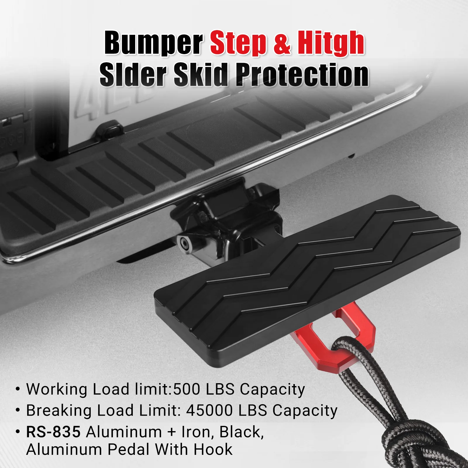 Bumper Step Hitch Slider With 3/4" D-Ring Shackle Combo Accessory For 2" Hitch Receivers Trucks Off-Road Vehicle Towing Pickup view 3