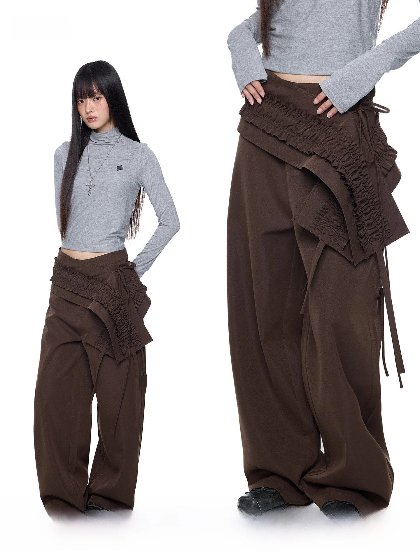 

Женские повседневные брюки EZEK из двух частей с присборенным низом, свободные, широкие, винтажные, с завязками на талии, прямые, в стиле ретро