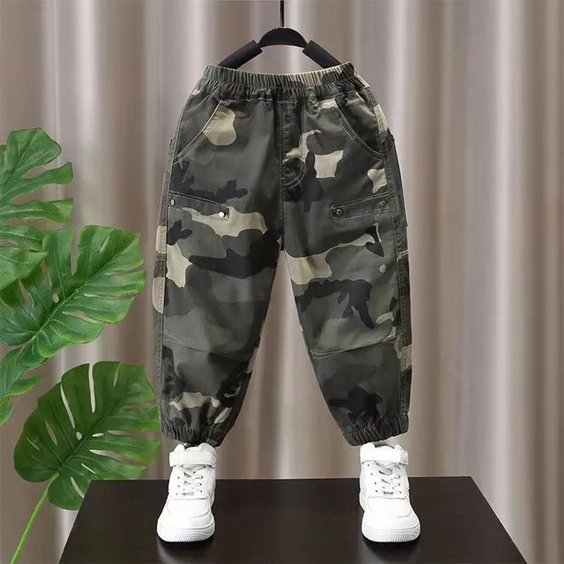 2024 Boys Camouflage Casual Cargo Pants for Boys Kids Cotton Trousers Clothes Teenage Boys Clothing 3-12 Years