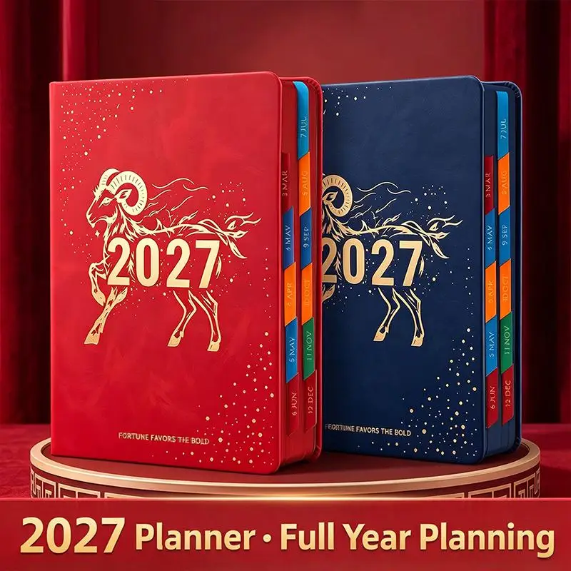 2027 Yearly Planner A5 Soft Touch Faux Leather Cover Color Coded Monthly Agenda for College Student Study Note Taking