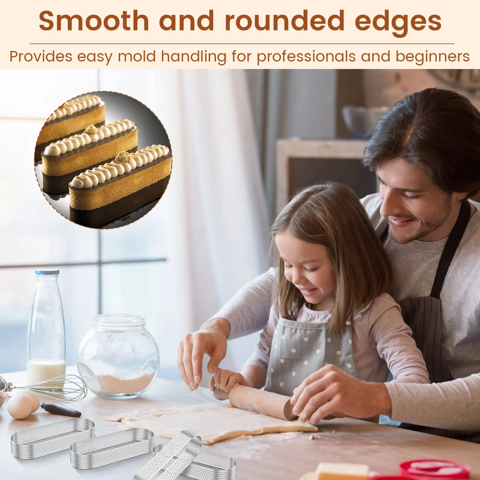 12 قطعة حلقات تورتة الكعك البيضاوية من الفولاذ المقاوم للصدأ حلقة تورتة مسامية مثقوبة قالب موس الكعك قاطع المعجنات أداة قولبة كيشي #6