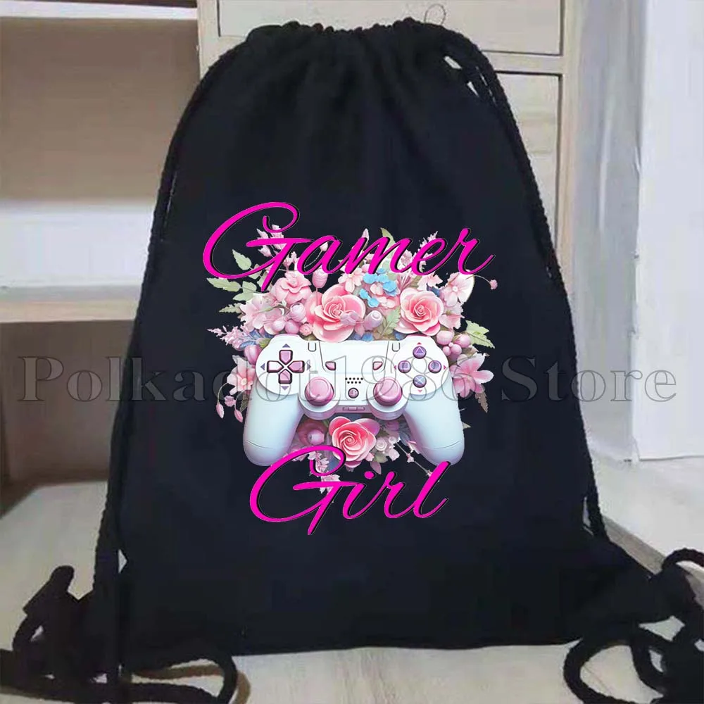 Colorful Video Game Controllers Gamer Girl Cute Axolotl Dinosaur Gamer Drawstring Bags Soccer Backpack Sackpack Gifts String Bag