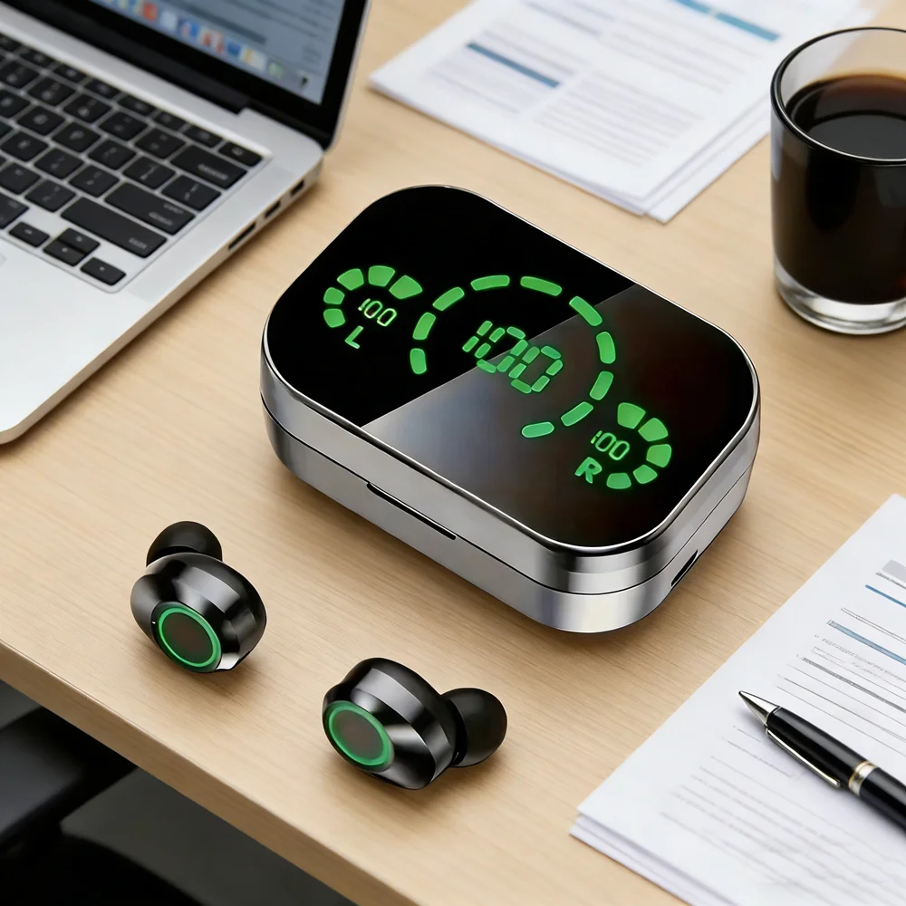 Auriculares inalámbricos TWS con Bluetooth y micrófono, caja de carga para auriculares, auriculares LED Fone con Bluetooth, auriculares inalámbricos
