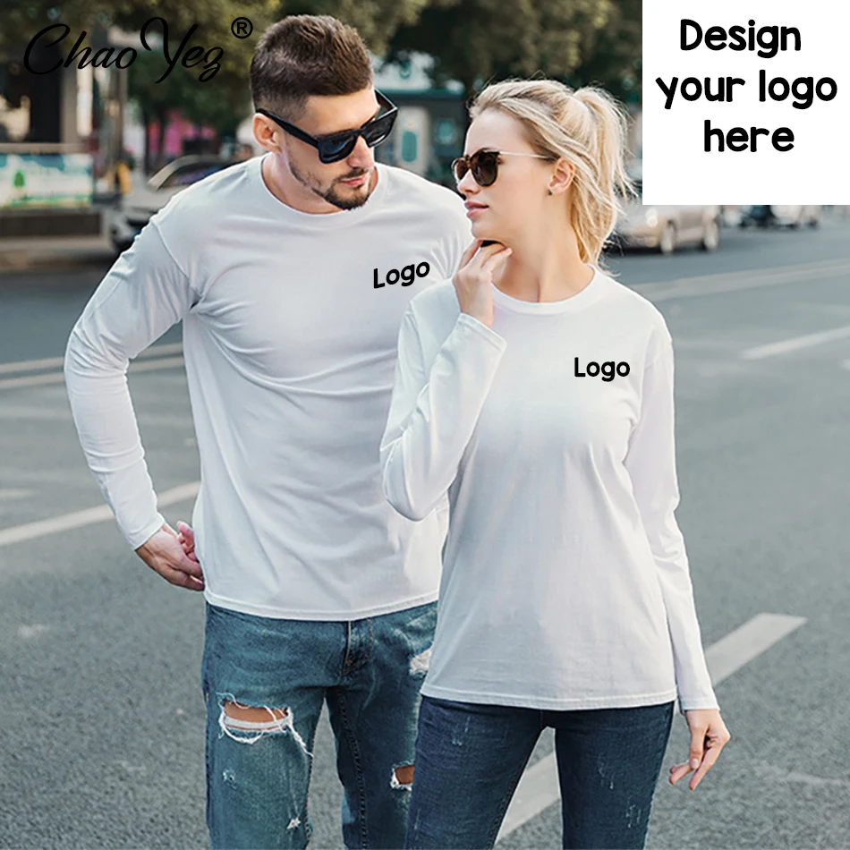 

Custom Your Logo Men Women O-neck Long Sleeve T shirts Male Pure Cotton Tops Female Soft Casual Tees Men's Black T-shirt 2024