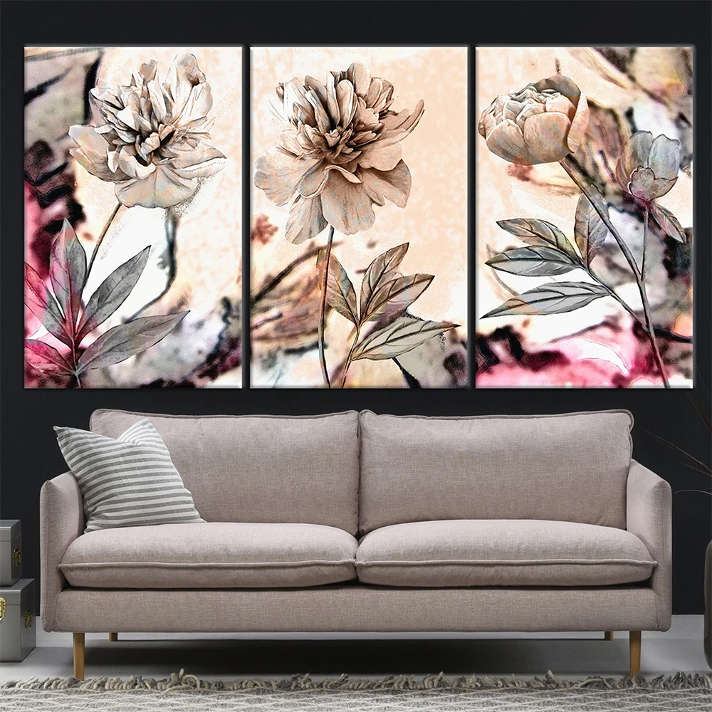 Vintage Set Of 3 Flowers Blossom Canvas Painting Posters Prints Living Room Bedroom Wall Art Pictures Modern Home Decor Cuadros