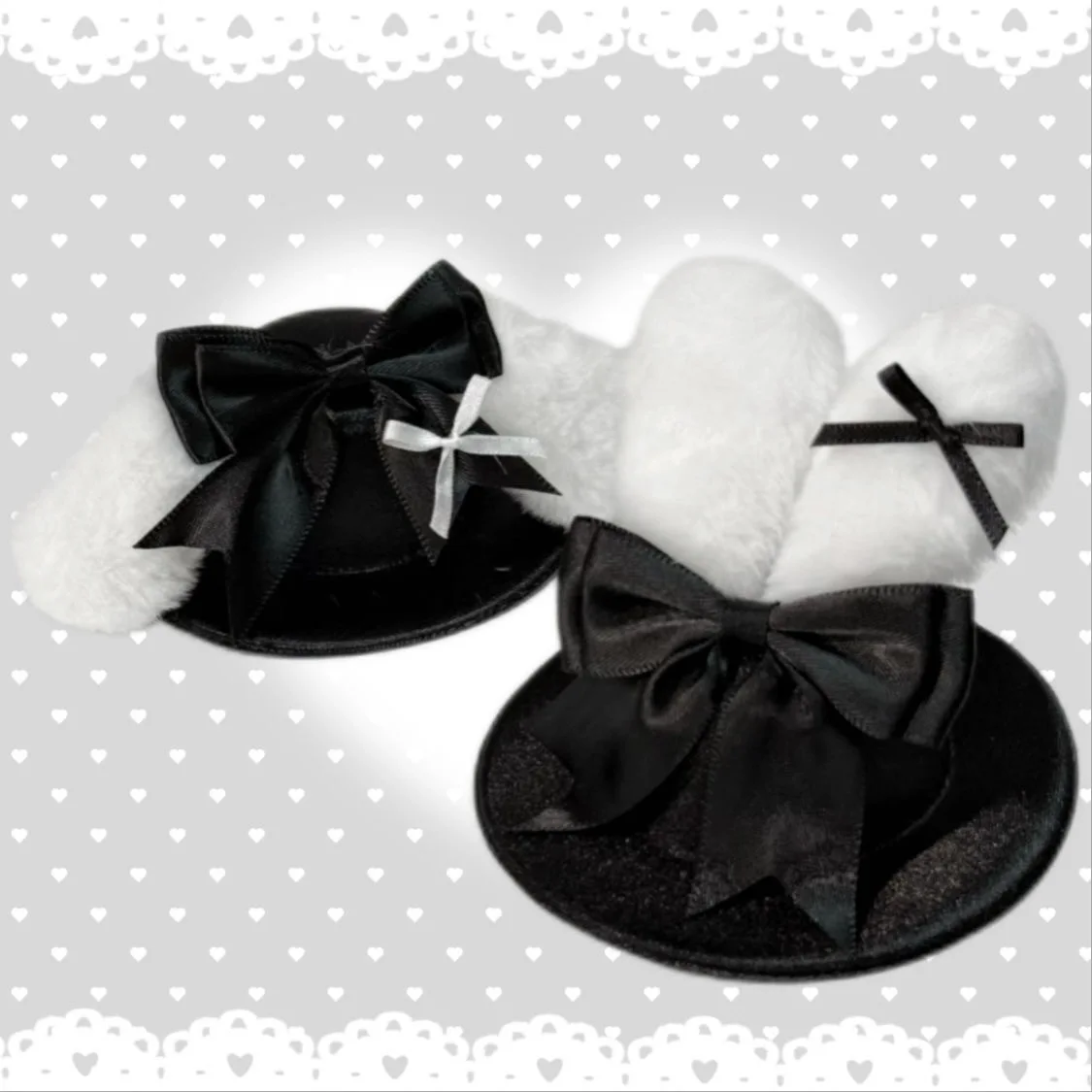 Original feito à mão preto branco coelho/orelhas de cachorro menina mini chapéu superior headpiece y2k hairpin lolita acessórios para o cabelo