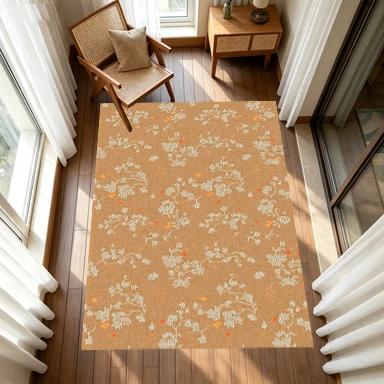 Vintage Khaki Small Floral Vine Carpet Floor Mat, Retro Country Style, Wear-Resistant Floor Mat Suitable for Bedroom and Living Room Decoration