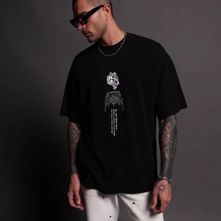 C Wolf Head Ghost Slayer Movie Collaborative Pure Cotton ort Sve Print T-irt ex Sport Fitn Breathable Wearable