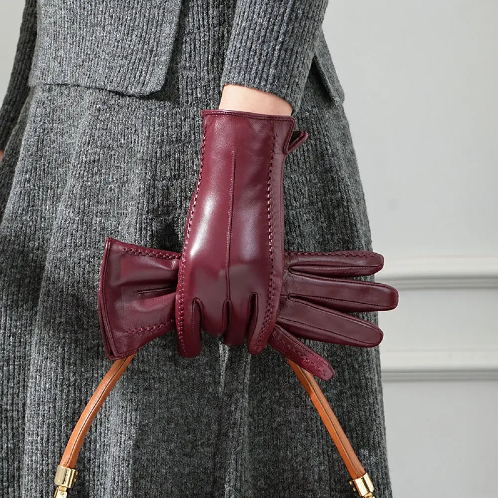 Winter Women Sheepskin Gloves Touch Screen Thermal Warm Fleece Thick Windproof Driving Fashion Elegant Commuter Style