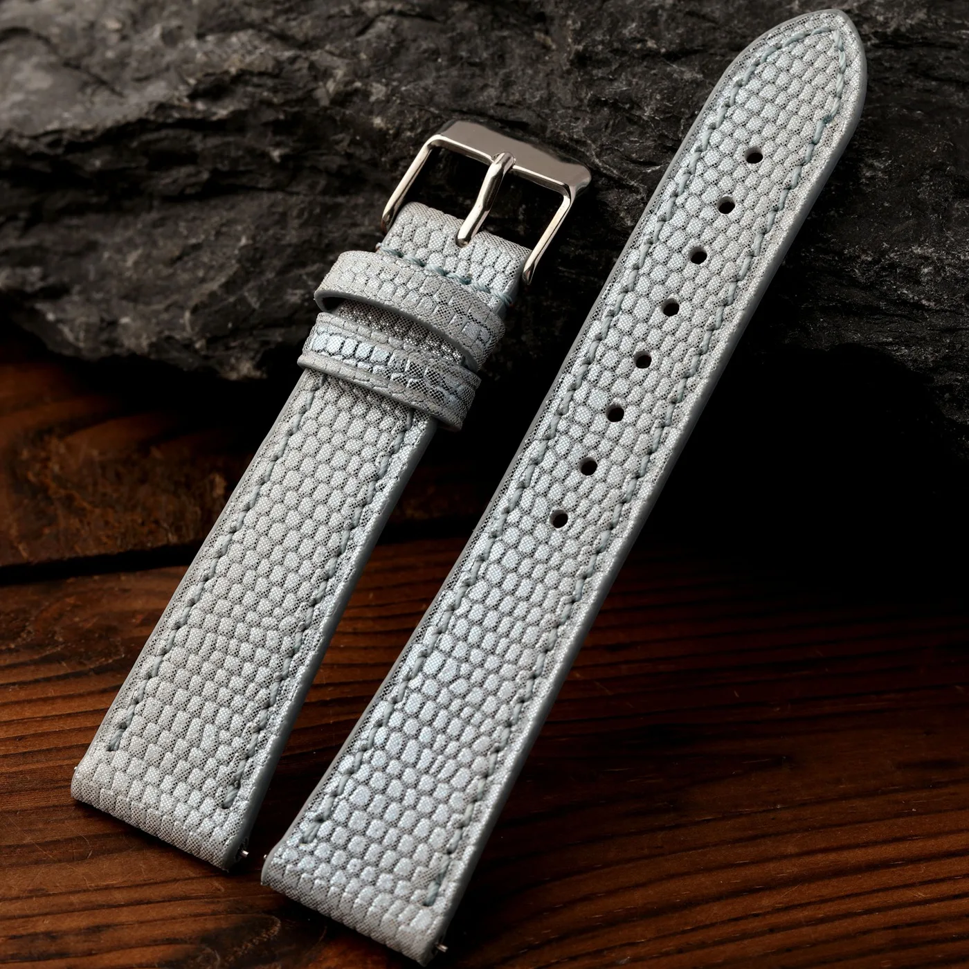 Handmade light blue patent leather strap, 18 19 20MM quick release, soft retro leather bracelet, S/M ultra-thin men's strap