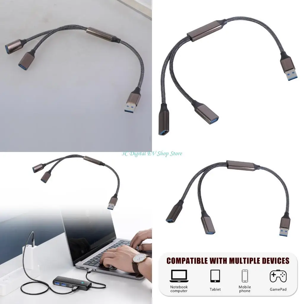 E74D Double Port USB3.0 Y Cable Splitter for Expanding Connection and Powering Devices on and MacBooks