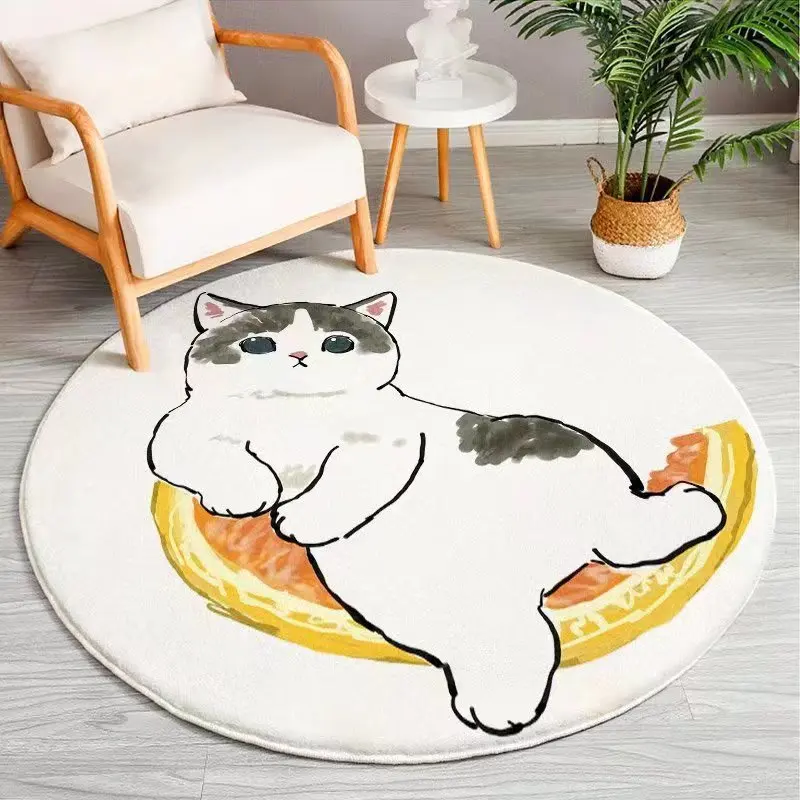 

Cartoon Cat Floor Mat Living Room Bathroom Home Sofa Round Rug Soft Fluffy Plush Carpets Bedroom Decor Non-slip Large Area Rug