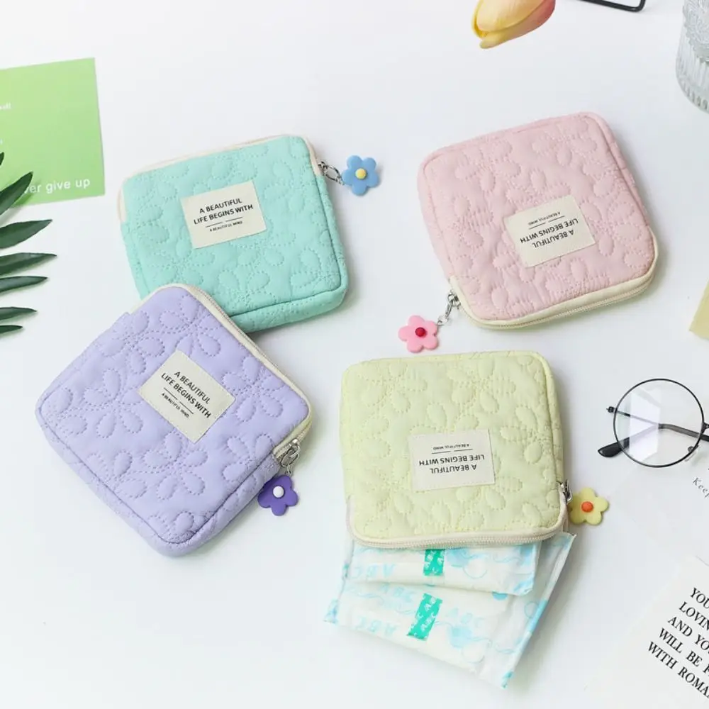 Flower Pendant Flower Sanitary Napkin Storage Bag Korean Style Ox Cloth Small Item Bag Cosmetic Bag Storage Cloth Bag Travel