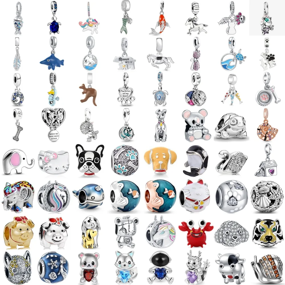 New 925 Silvering Cute Animal Kangaroo Cow Dog Pig Whale Cat Snail Sea Turtle Charm Beads Fit Original Pandora Diy Women Jewelry