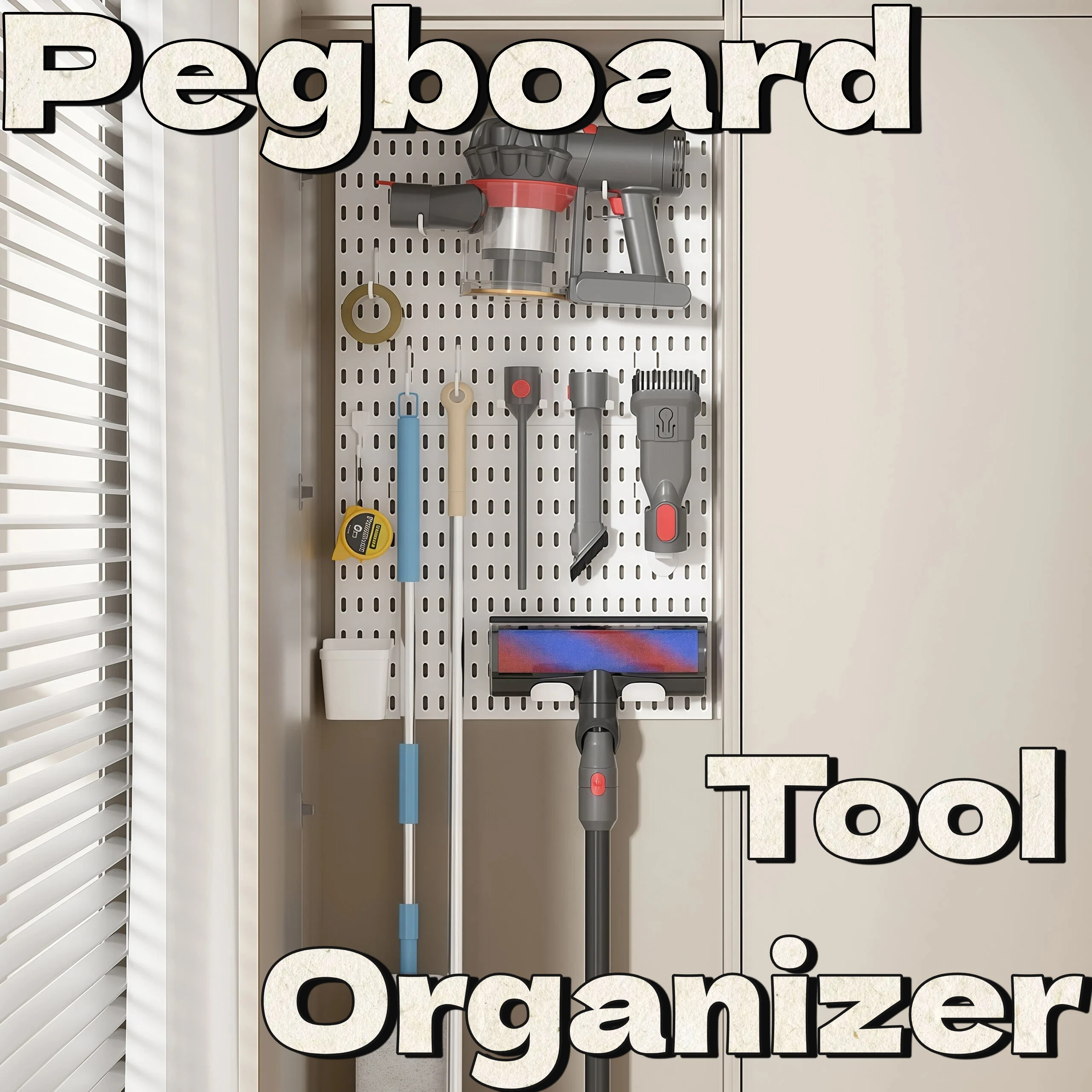 Modern Living Room Pegboard Wall Panel, PP Hole Board with Hooks Tray for Books Small Items Organizer, Black White