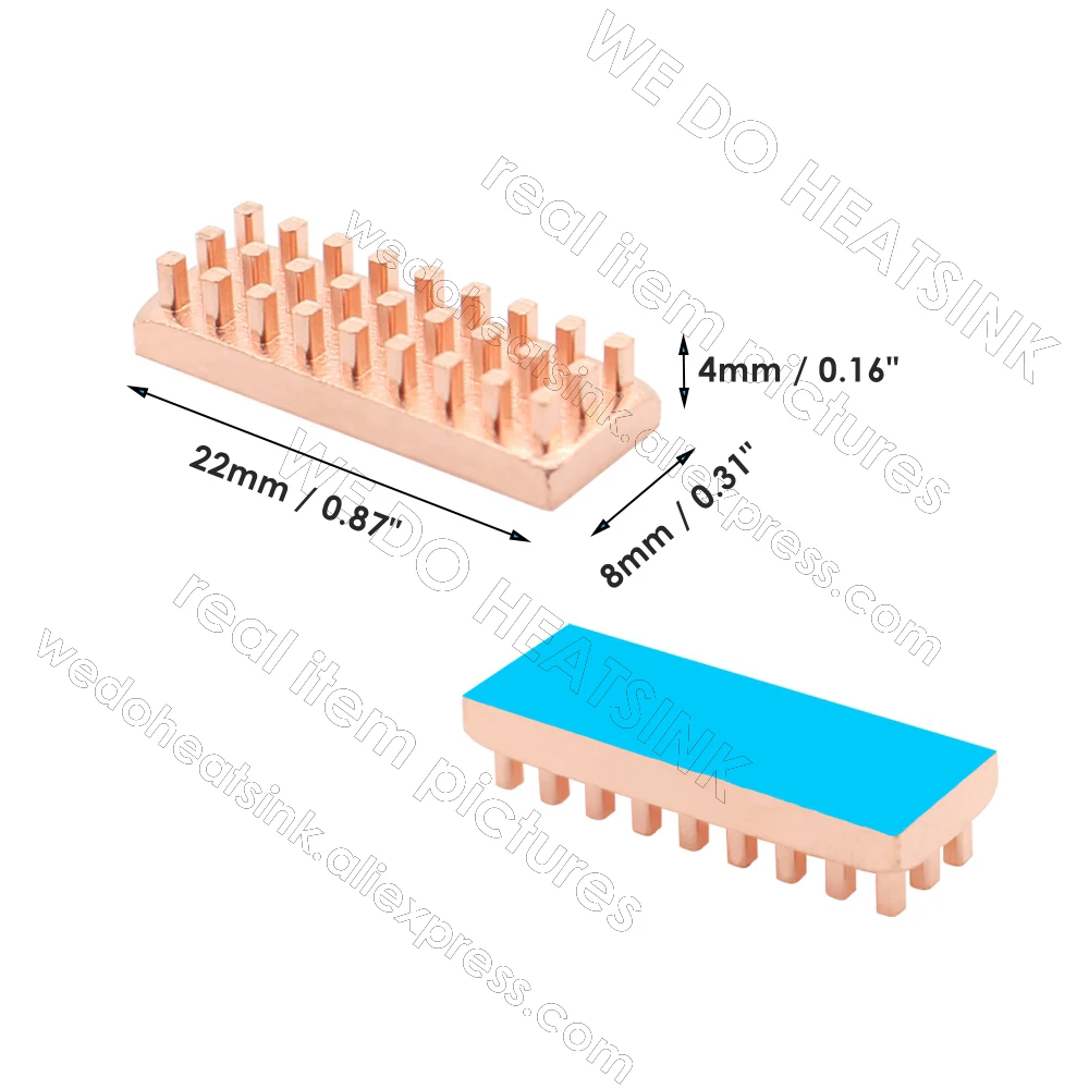 WE DO HEATSINK Copper Pin Fins Heatsink 22*8*4mm Cooler Radiator With Thermal Tape for Memory RAM VGA DDR MOS GPU IC Chipset