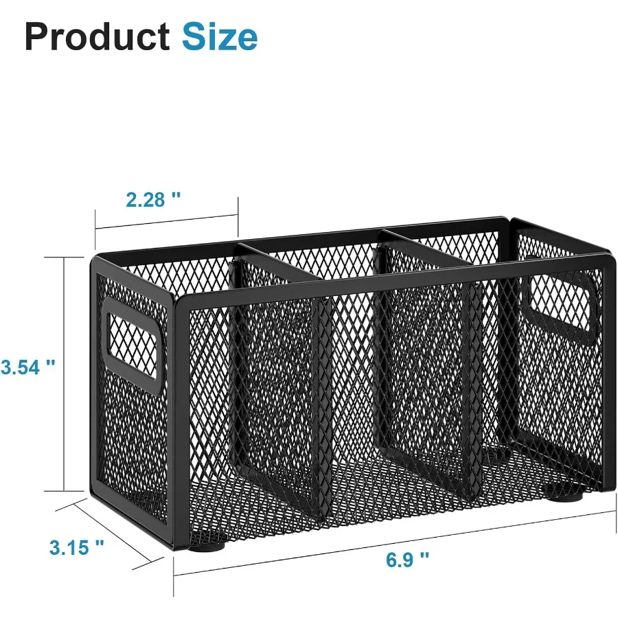حامل أقلام شبكي لحامل المكتب ومنظم مكتب 3 مقصورات قابلة للتعديل مع مقبض مثالي لمكتب الفصول الدراسية #2