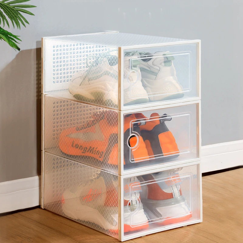 Clear Shoe Boxes Transparent Stackable Shoe Storage Box Plastic Flip Cover Shoe Box Sneaker Holder Organizer Box Cheap