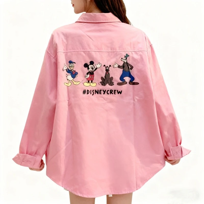 Chemise à imprimé Mickey pour femmes - Nouvelle chemise à manches longues décontractée ample pour le printemps et l'automne, haut polyvalent anti-âge