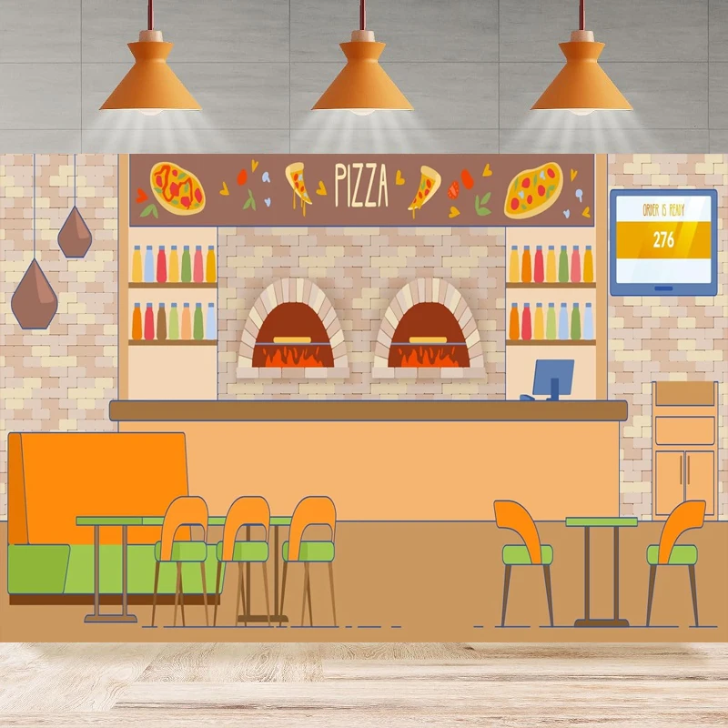 Pizza Restaurant Photography Background Fast Food Cafe Interior Sofa Chair Brick Wall For Cooking Party Backdrop Wall Banner