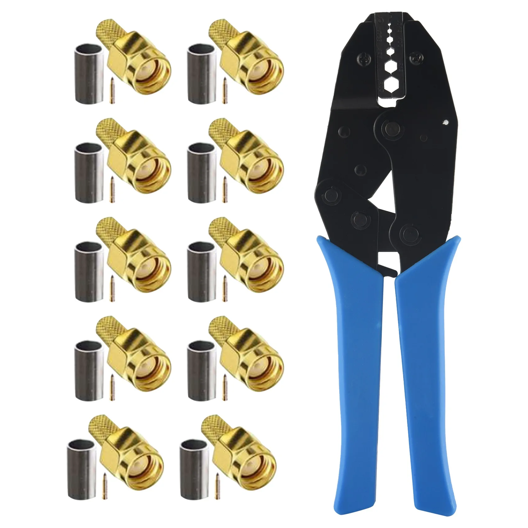 [NEWA64Z!】 10Pcs SMA Male Connectors And Coaxial Cable Crimping Tool Crimp RG58 Cable For SMA WIFI Antenna Extension Cable