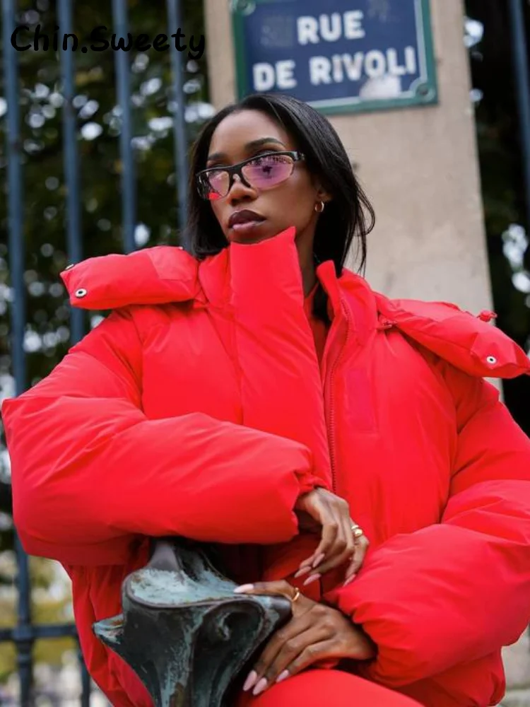 معاطف نسائية دافئة مبطنة بالقطن مع قلنسوة فضفاضة وياقة ثابتة وأكمام طويلة وجيوب وسحاب معطف لخريف وشتاء 2025 ملابس خارجية للسيدات #6