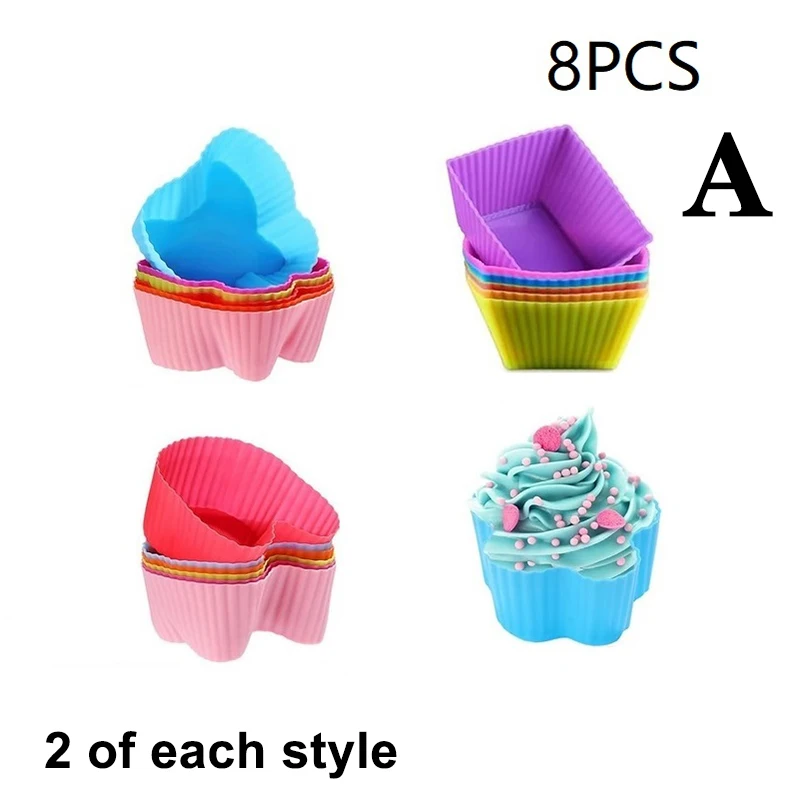8PCS Silicone Cupcake Liners Mold Silicone Lunch Box Dividers For Children Kids School Food Dividers For Bento Box Baking Tools