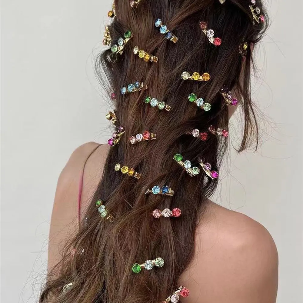 5 PCS Bohemia Crystal Colorful Stone Hair Clips Barrettes Hair Jewelry for Women Shiny Rhinestone Bridal Hair Pins Headwear Gift