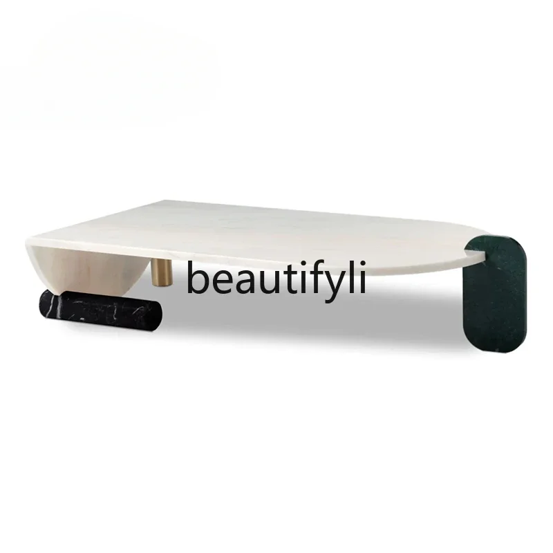 

Italian light luxury style industrial furniture household marble special-shaped coffee table metal side table