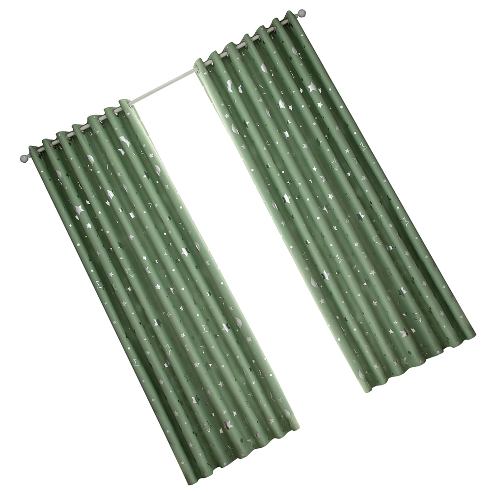 

Insulated Curtains Blackout Window Decor Simple Fashion Silver Stars Moon Punching Kids Bedroom Living Thermal Privacy