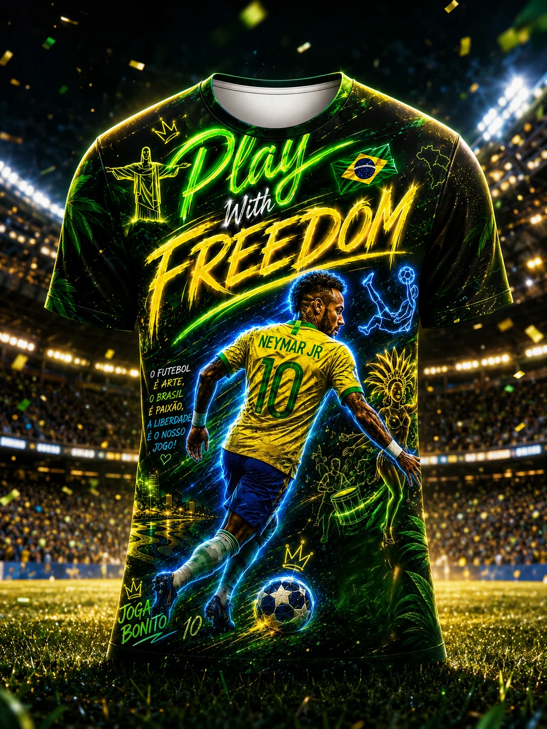 Camiseta Casual de Moda con Estampado 3D Familiar para Hombre y Mujer, Diseño de Neymar Ronaldinho Brasil No.10, Edición 2026, Último Modelo, "Danza de la Libertad"