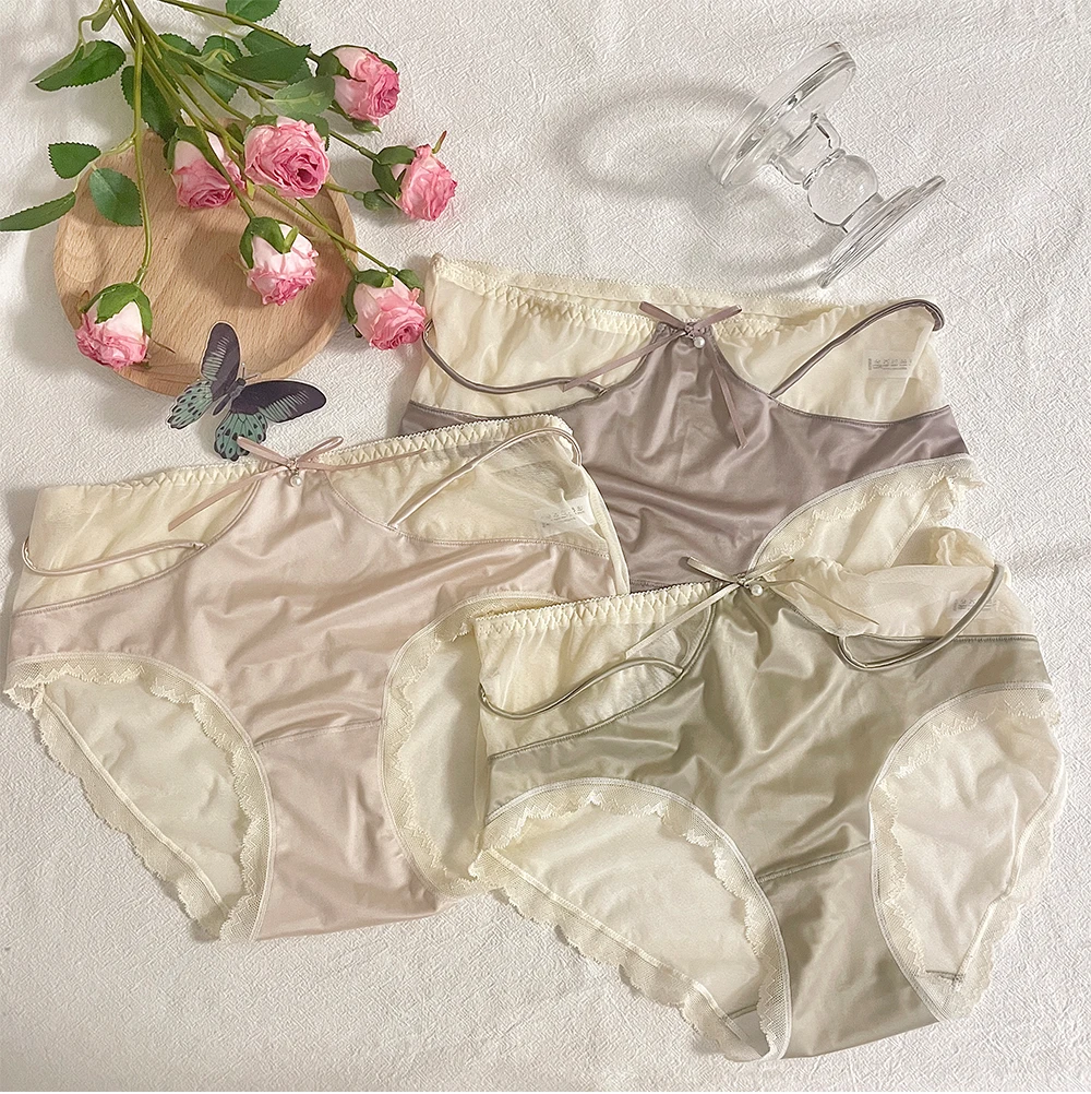 

Iozey 3pcs/set high quality silk satin soft briefs Lace seamless cover buttocks Translucent feminine sexy briefs seduction