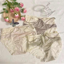 Iozey 3pcs/set high quality silk satin soft briefs Lace seamless cover buttocks Translucent feminine sexy briefs seduction