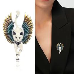 Ancient Egyptian Mythology Bastet Statue Cat Wings Enamel Brooches Lapel Pins Jewelry Clothing Accessories Gift for Men Women