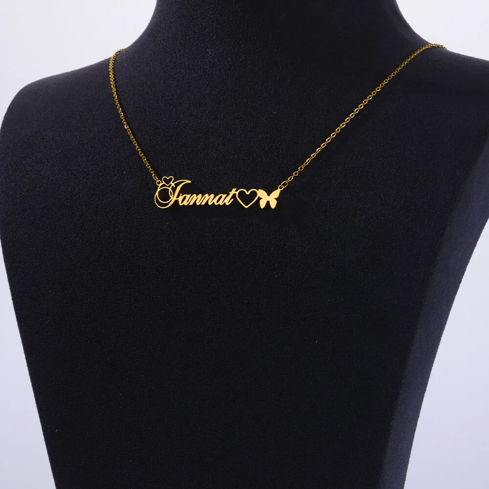 Custom Hollow Heart Name Necklaces For Women Gold Color Personalized Name Butterfly Necklace Stainless Steel Jewelry Gift 2024