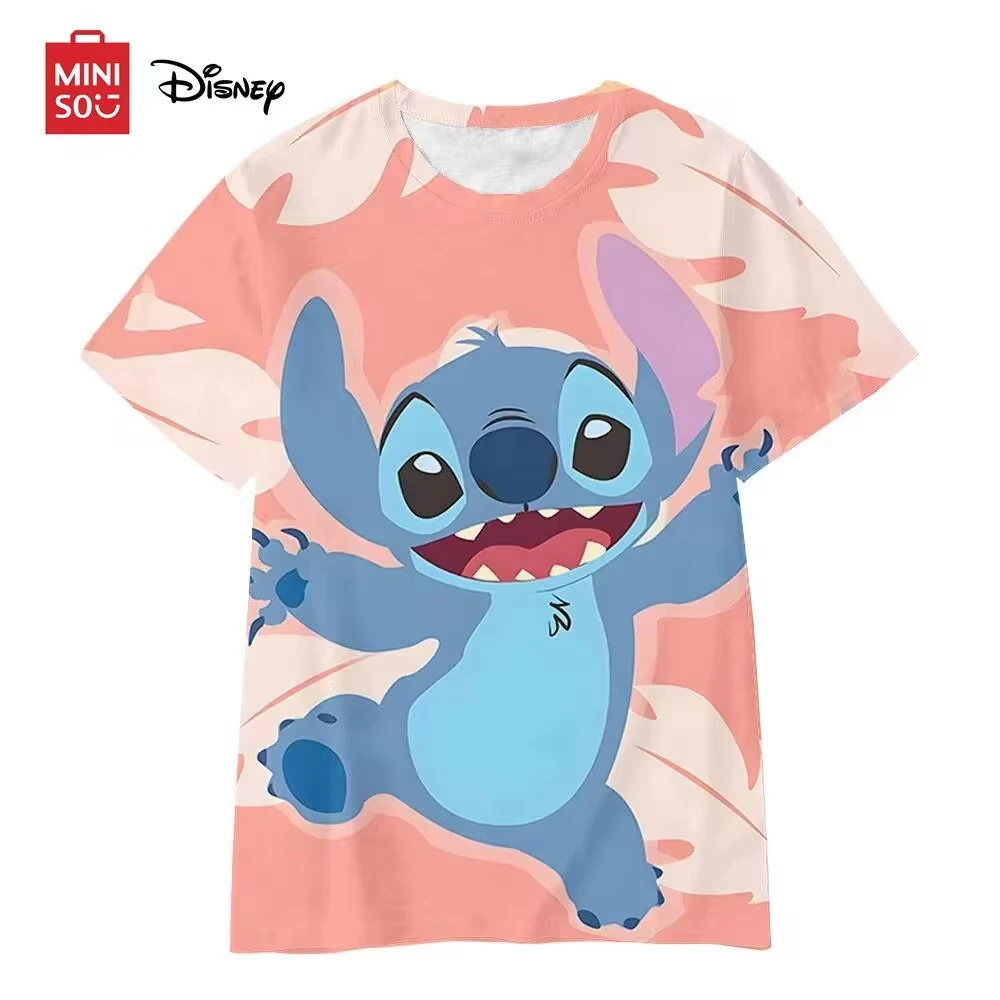 

MINISO Disney Stitch Cartoon T-Shirts Anime 3D Print Kids Streetwear Fashion Cute Children T Shirt Boys Girls Tee Tops Clothing