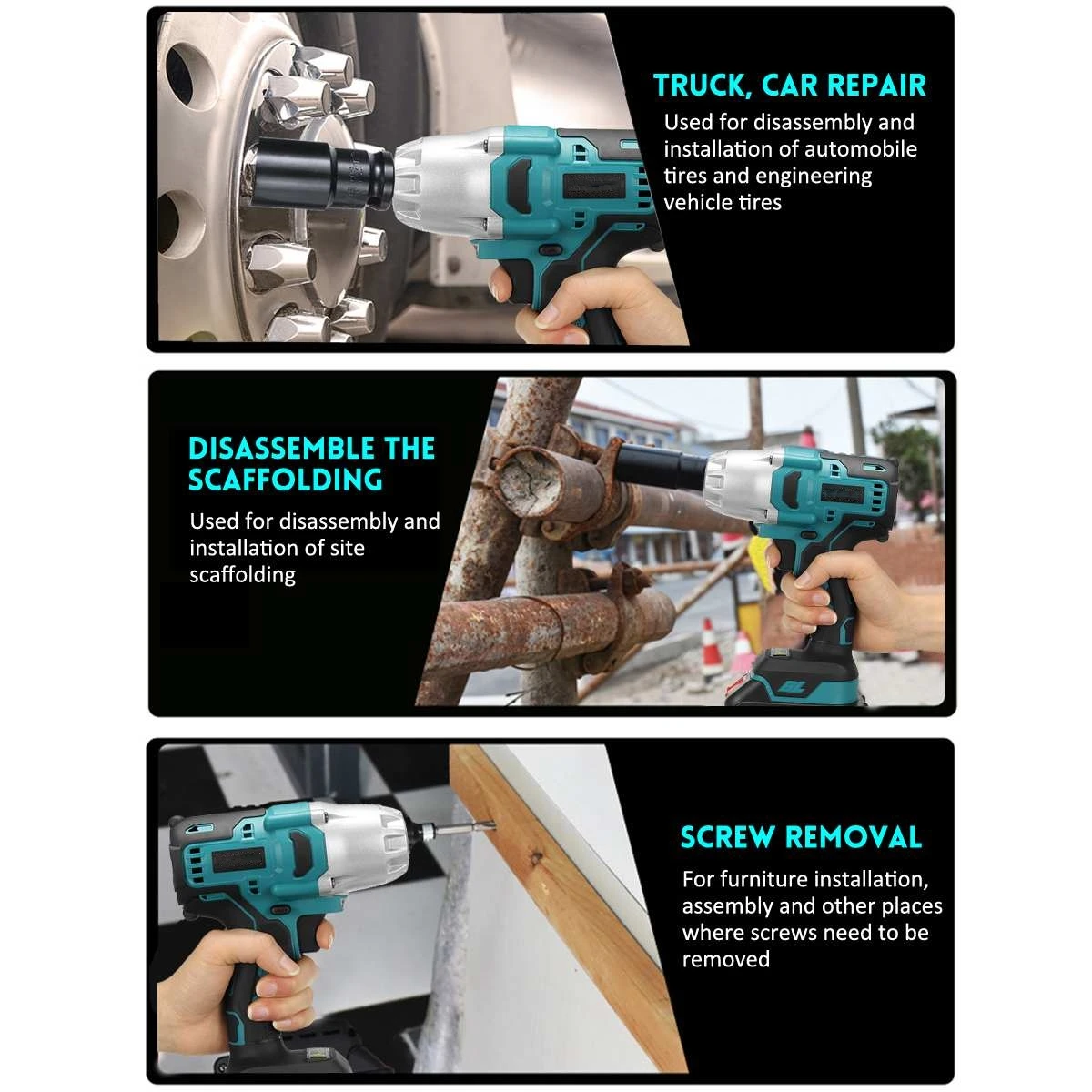 Chave de impacto elétrica sem escova, 450 n.m, 1/2 polegadas, chave de torque, ferramentas de reparo de carro para makita, bateria de 18v