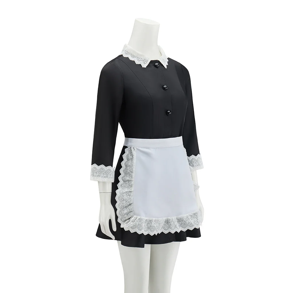 مدبرة المنزل مويرا أوهارا تأثيري حلي فستان خادمة مع المئزر مجموعة الرعب مويرا الفرنسية خادمة الزي النساء ملابس الهالوين