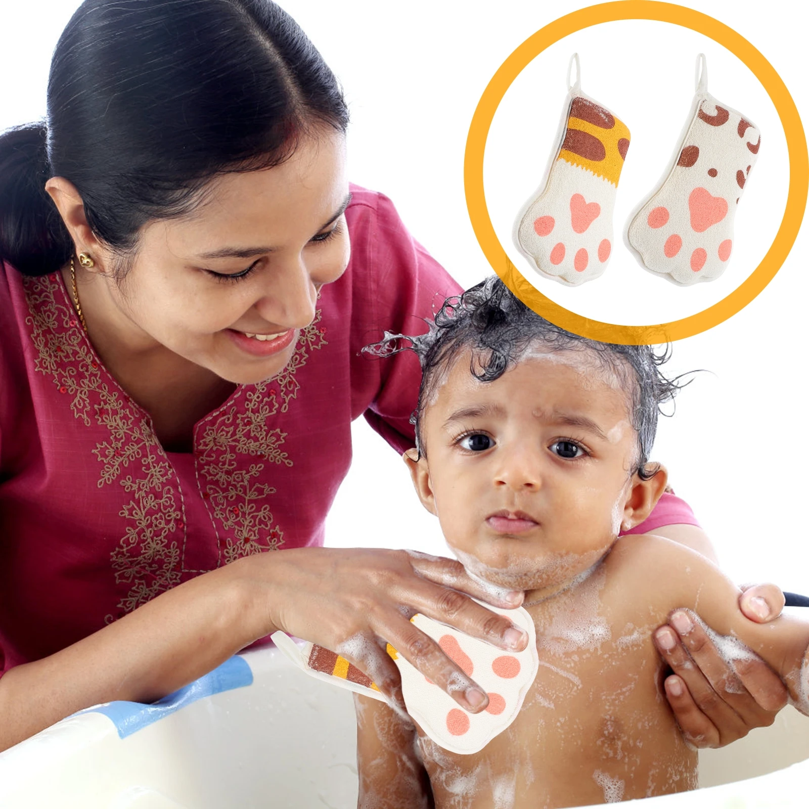 2 stuks babybadje spons kinderhanddoek pasgeboren cartoon luipaardprint scrubber veilig materiaal peeling leuk badtijd accessoires
