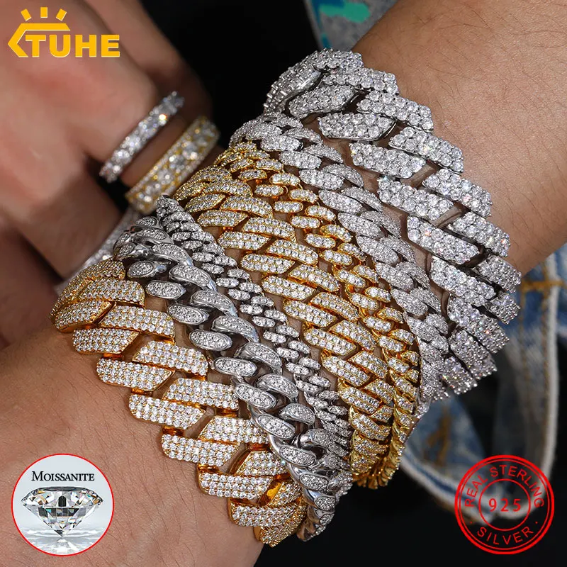 Feine Schmuck VVS1 D Farbe Moissanite Kubanischen Kette Armband Für Männer Luxus S925 Silber Armband Für Männer Hip Hop Schmuck