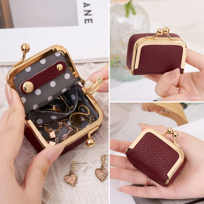 Mini Leather Coin Purse – with Gold Clasp, Small Jewelry and Earphone Pouch for Women, Cute Colorful Wallet for Daily Use view 3