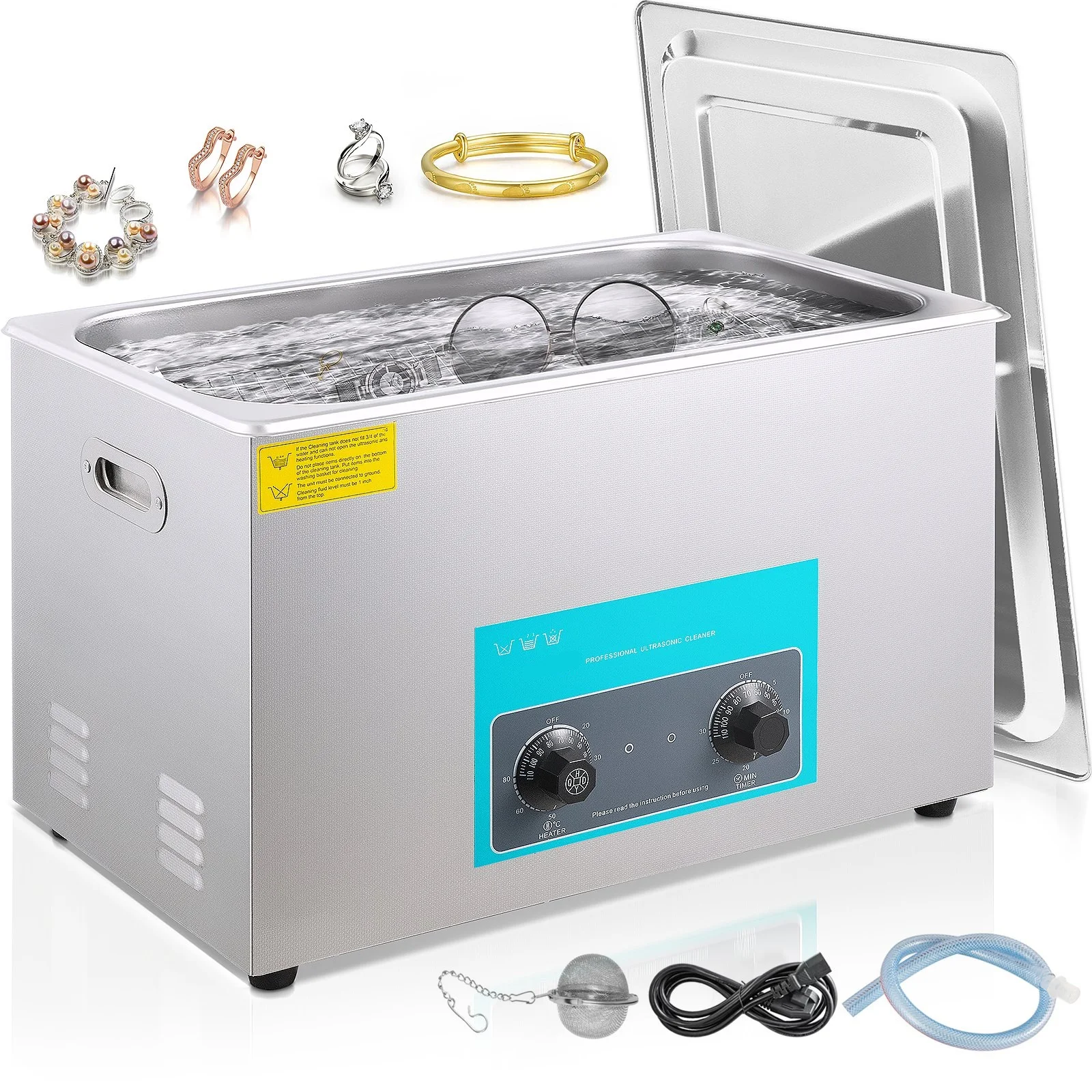 

30L Ultrasonic Jewelry Cleaner with Heater Timer For 600W Ultrasonic Cleaning Machine Eyeglass Rings Dentures Music Instruments