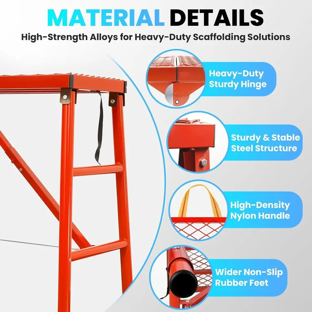 Foldable Scaffolding Platform, Multi-Purpose Work Platform Ladder, 5-Level Height Adjustable Scaffold, 72x17x34-56 Inch Scaffold